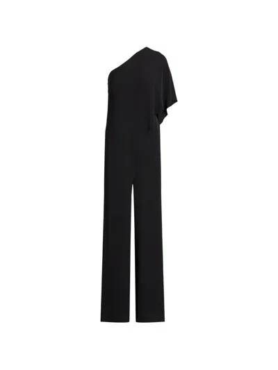 Ralph Lauren Cape Georgette One-shoulder Draped Jumpsuit In Black