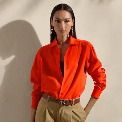 Polo Ralph Lauren Capri Relaxed Fit Linen Shirt In Bright Orange