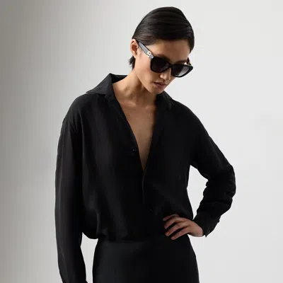 Ralph Lauren Capri Relaxed Fit Linen Voile Shirt In Black