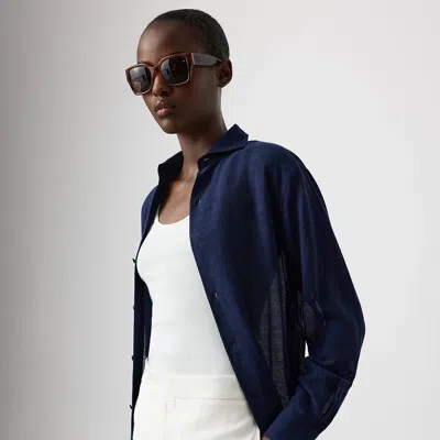Ralph Lauren Capri Relaxed Fit Linen Voile Shirt In Lux Navy In Blue