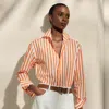 Polo Ralph Lauren Capri Relaxed Fit Striped Cotton Shirt In Bright Orange/white