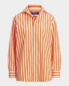 Polo Ralph Lauren Capri Relaxed Fit Striped Cotton Shirt In Orangewht