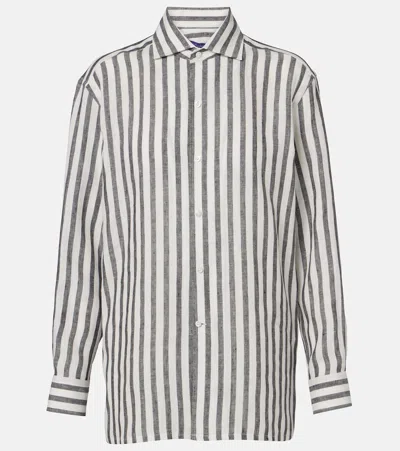 Ralph Lauren Collection Black And White Capri Linen Shirt In Blue
