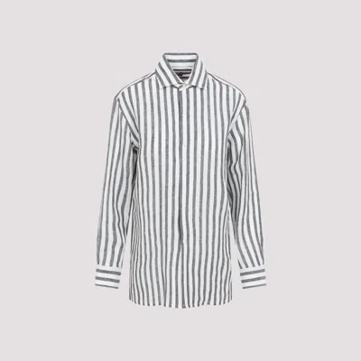 Ralph Lauren Capri Striped Linen Shirt In Black