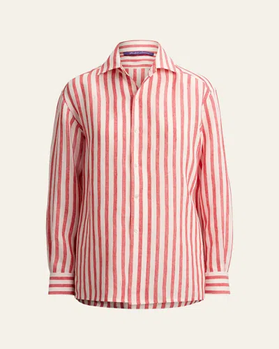 Ralph Lauren Capri Striped Linen Voile Button-down Shirt In Pink