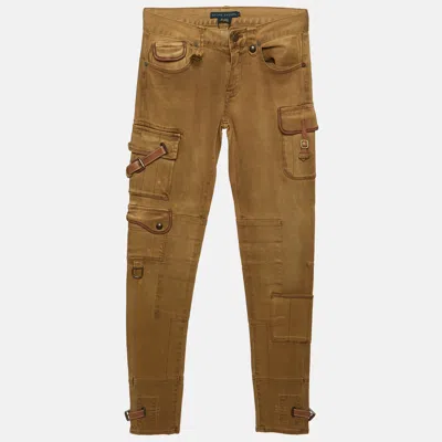 Pre-owned Ralph Lauren Caramel Brown Gabardine Pocket Detail Cargo Pants Xs