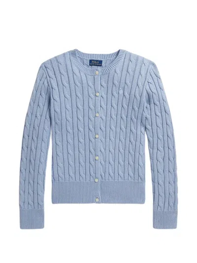 Ralph Lauren Kids' Thin Cable Knit Cotton Cardigan In Blue