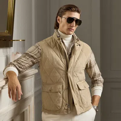 Ralph Lauren Carleton Quilted Suede Vest In Neutral