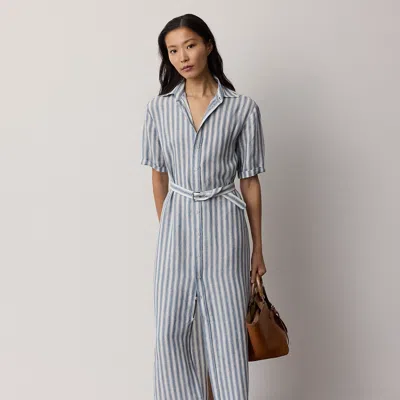 Ralph Lauren Carol Striped Midi Dress In Blue