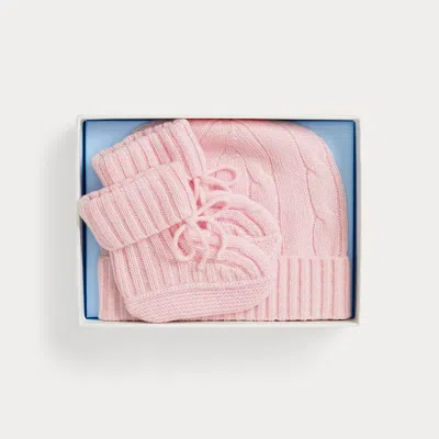 Ralph Lauren Babies'  Cashmere Beanie & Bootie Set In Pink