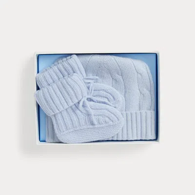 Ralph Lauren Babies'  Cashmere Beanie & Bootie Set In Blue