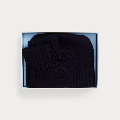 Ralph Lauren Babies'  Cashmere Beanie & Bootie Set In Blue