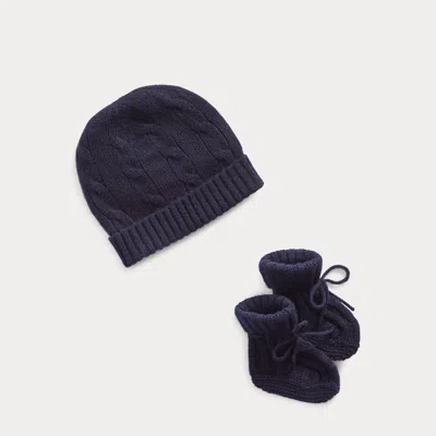 Polo Ralph Lauren Cashmere Beanie & Bootie Set In College Navy