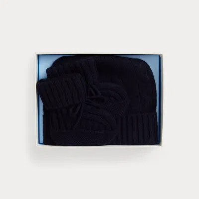 Ralph Lauren Babies' Cashmere Beanie & Bootie Set In College Navy In Black