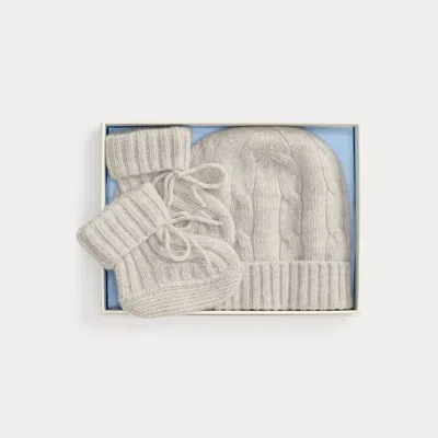 Ralph Lauren Babies' Cashmere Beanie & Bootie Set In Light Grey Heather In Gray