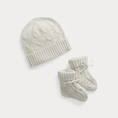 Ralph Lauren Babies' Cashmere Beanie & Bootie Set In Light Grey Heather In Gray