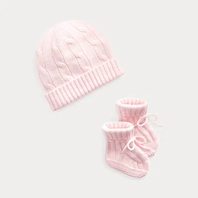 Ralph Lauren Babies' Cashmere Beanie & Bootie Set In Morning Pink