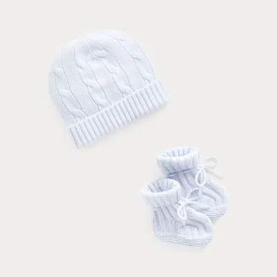Ralph Lauren Babies' Cashmere Beanie & Bootie Set In Pearl Blue