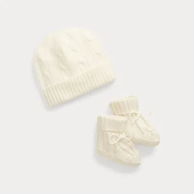 Ralph Lauren Babies' Cashmere Beanie & Bootie Set In Warm White In Neutral