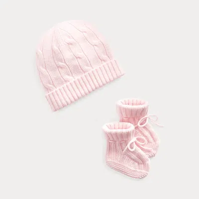 Polo Ralph Lauren Babies' Cashmere Beanie & Bootie Set In Morning Pink