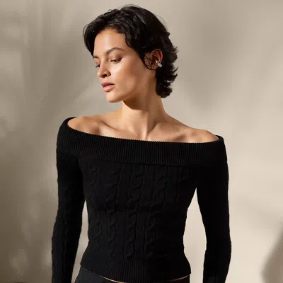Polo Ralph Lauren Cashmere-blend Off-the-shoulder Sweater In Black