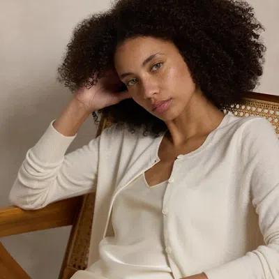 Polo Ralph Lauren Cashmere Crewneck Cardigan In Cream In White