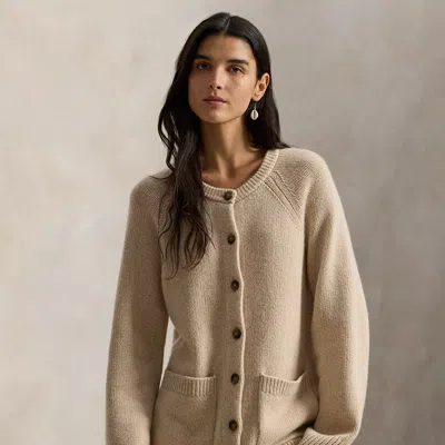 Polo Ralph Lauren Cashmere Crewneck Cardigan In Deck Tan Heather In Neutral