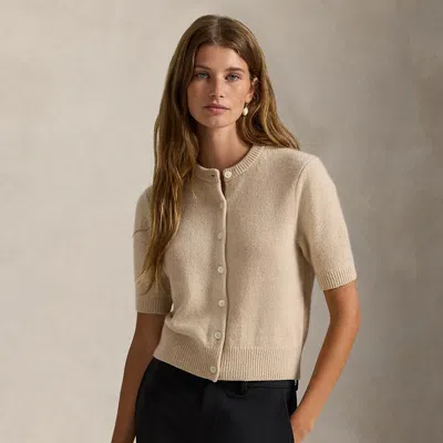 Ralph Lauren Cashmere Crewneck Short-sleeve Cardigan In Brown