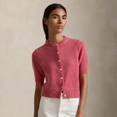 Ralph Lauren Cashmere Crewneck Short-sleeve Cardigan In Pink