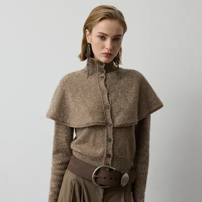 Ralph Lauren Cashmere Donegal Cape Cardigan Sweater In Taupe Melange In Brown