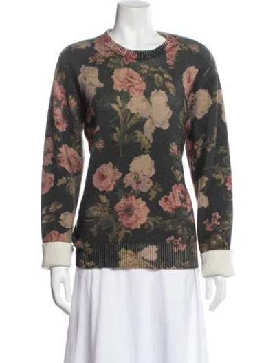 Pre-owned Ralph Lauren Cashmere Floral Print Sweater In Blue