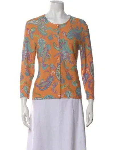 Pre-owned Ralph Lauren Cashmere Floral Print Sweater In Orange