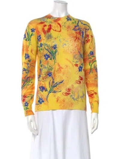 Pre-owned Ralph Lauren Cashmere Floral Print Sweater In Yellow