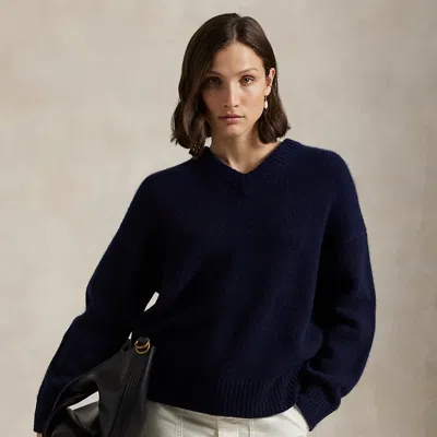 Ralph Lauren Cashmere High V-neck Sweater In Blue