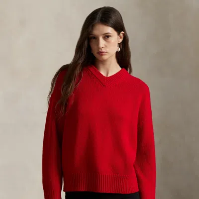 Ralph Lauren Cashmere High V-neck Sweater In Red