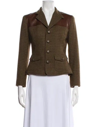 Pre-owned Ralph Lauren Cashmere Plaid Print Fur Jacket In Brown