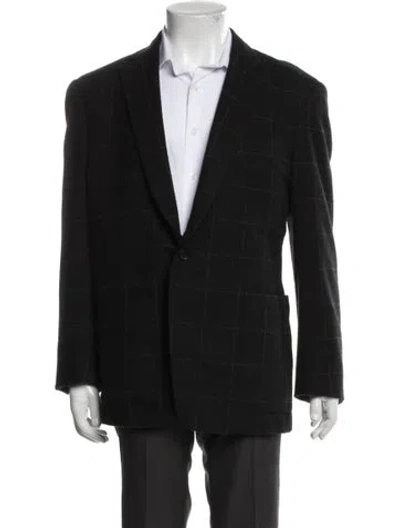 Pre-owned Ralph Lauren Cashmere Plaid Print Peacoat In Black