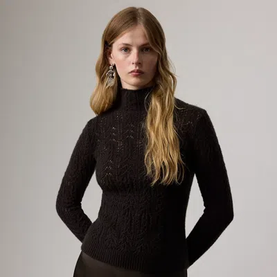 Ralph Lauren Cashmere Pointelle Funnelneck Sweater In Dark Brown In Black