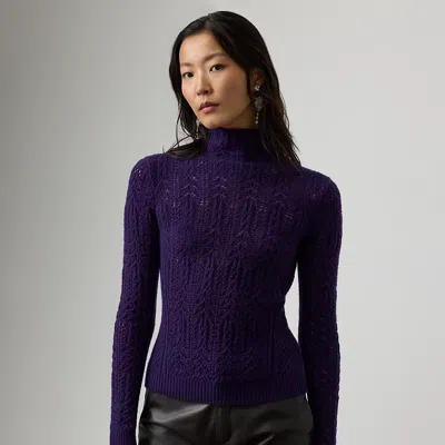 Ralph Lauren Cashmere Pointelle Funnelneck Sweater In Purple