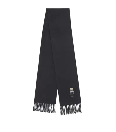 Ralph Lauren Cashmere Polo Bear Scarf In Black