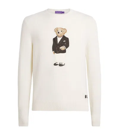 Ralph Lauren Cashmere Polo Bear Sweater In White