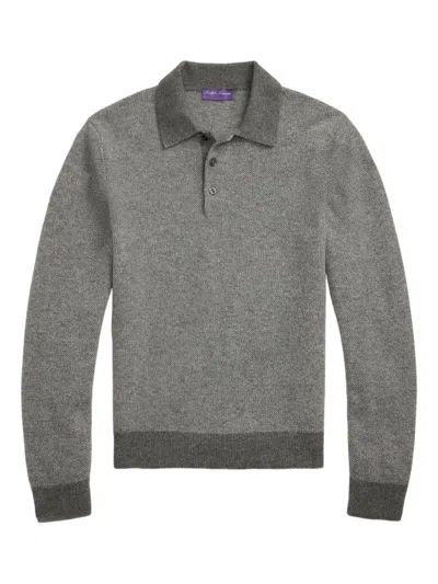 Ralph Lauren Birdseye Cashmere Quarter-zip Sweater In Medium Grey Multi