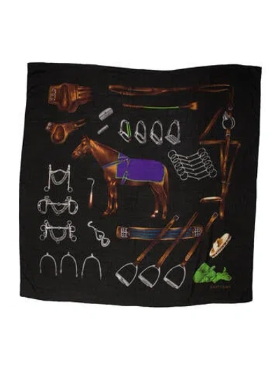Pre-owned Ralph Lauren Cashmere Printed Scarf In Black