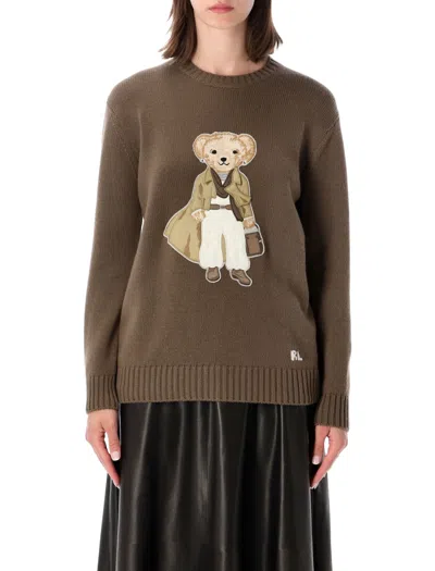 Ralph Lauren Cashmere Relaxed-fit Crewneck Sweater With Polo Paint Patch In Brown