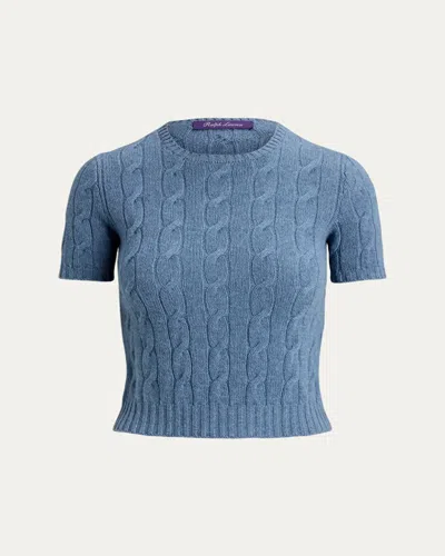 Ralph Lauren Cashmere Short-sleeve Crewneck Sweater In Blue