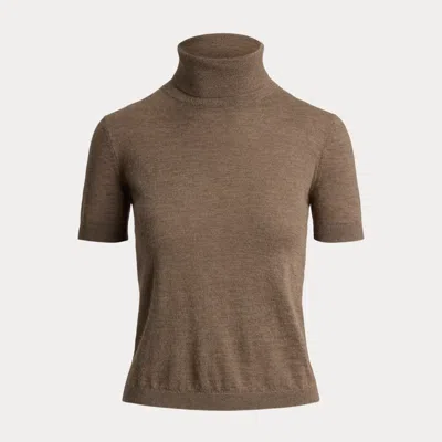 Ralph Lauren Cashmere Short-sleeve Turtleneck Sweater In Taupe Melange