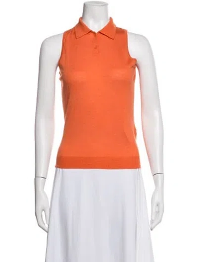 Pre-owned Ralph Lauren Cashmere Sleeveless Polo In Orange