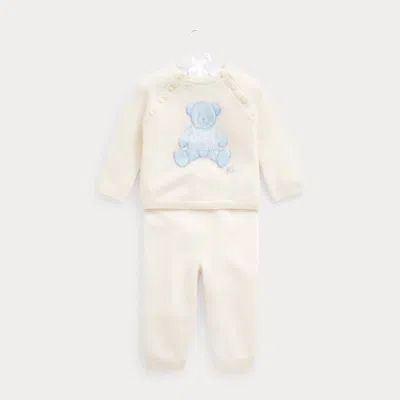 Ralph Lauren Babies' Cashmere Sweater & Pant Set In Cream/light Blue In Neutral