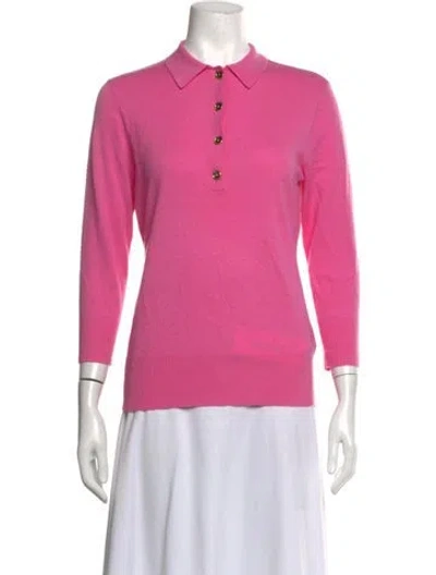 Pre-owned Ralph Lauren Cashmere Three-quarter Sleeve Polo In Pink