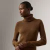 Ralph Lauren Cashmere Turtleneck Sweater With Ribbed Cuffs And Hem In Brown